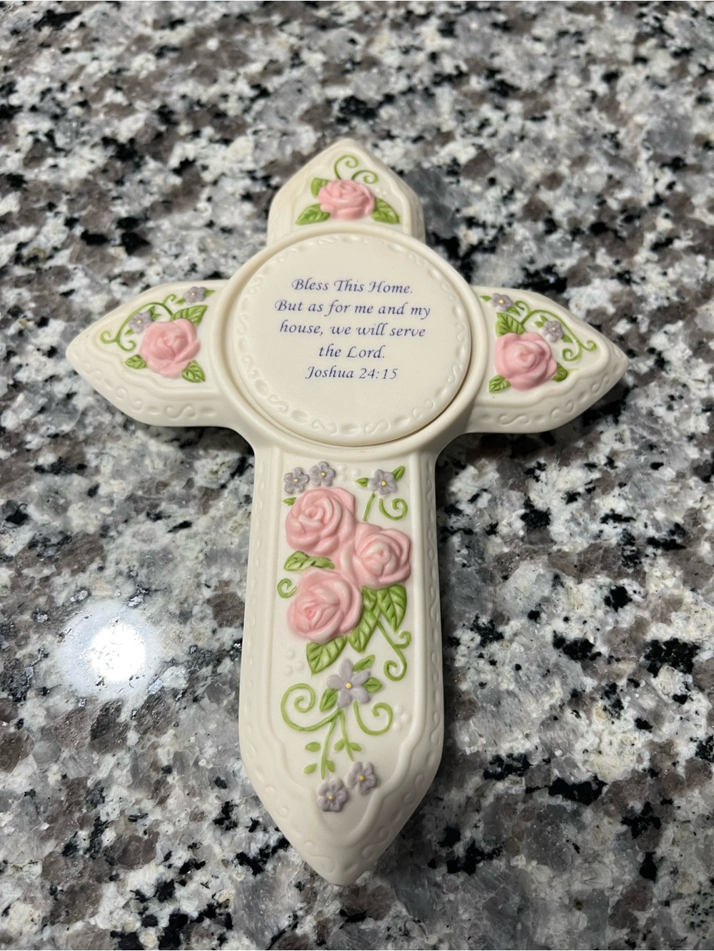 Ceramic Wall Cross with Pink Roses